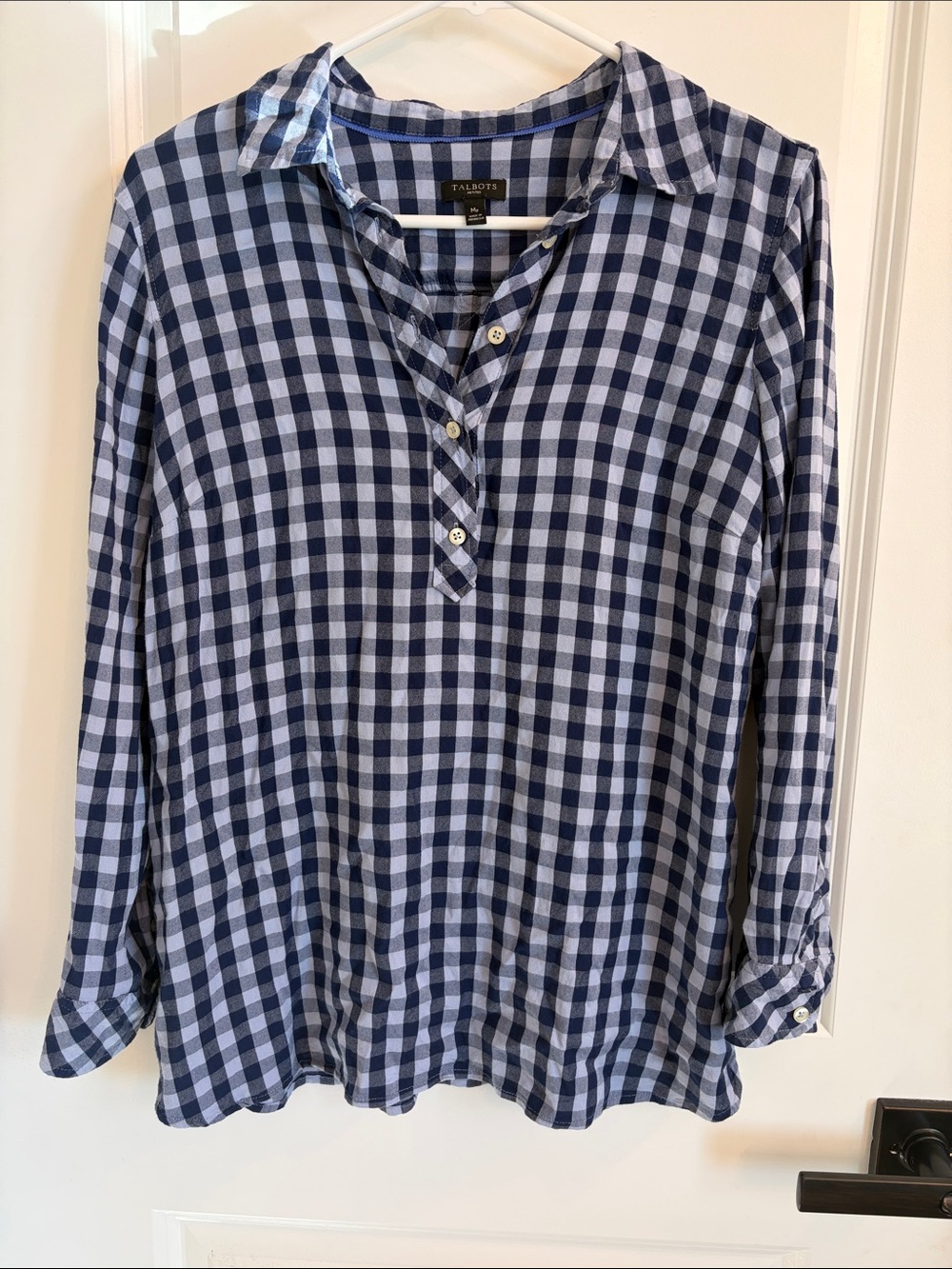 Talbots Navy and White Gingham Button-Front Shirt